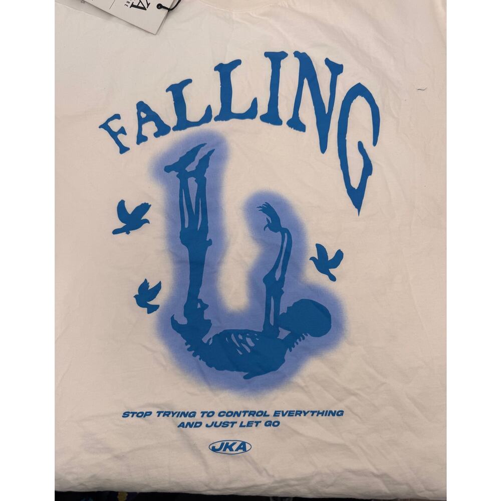 Men's JK Attire NWT Falling White & Blue Short Sleeve Cotton T-Shirt Size L
